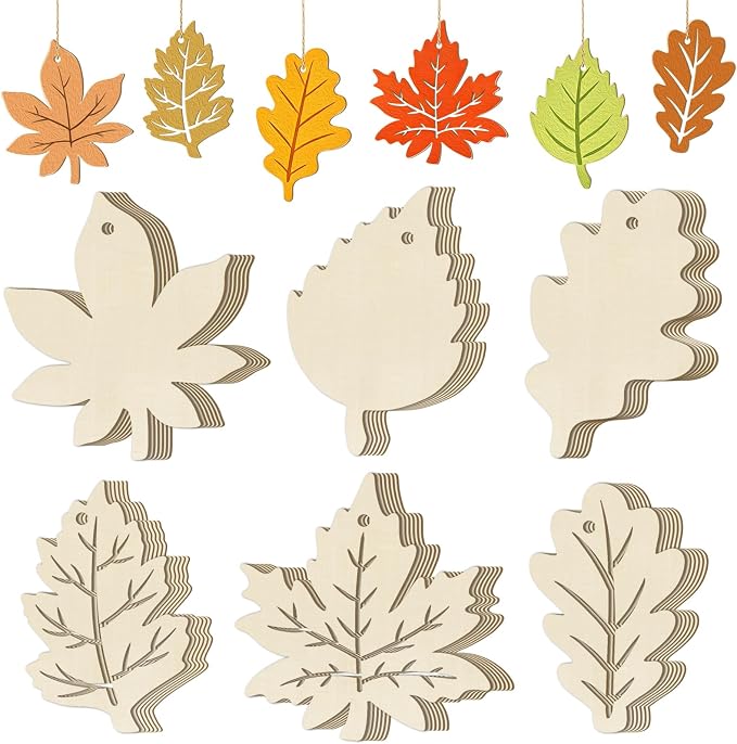 36PCS Wooden Fall Ornaments to Paint Thanksgiving Decorations, 6 Styles DIY by Sophena