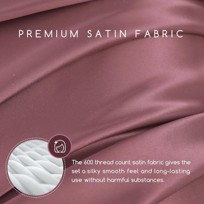 MR&HM Satin Bed Sheets, Twin Size Sheets Set - Image 2