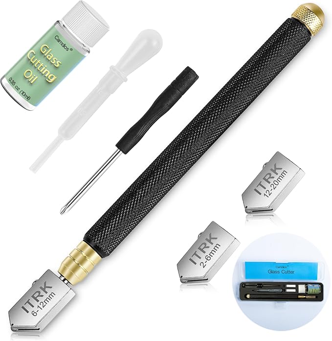 Glass Cutter 2mm-20mm & Glass Cutting Oil, Professional Upgrade Glass Cutters by Camdios