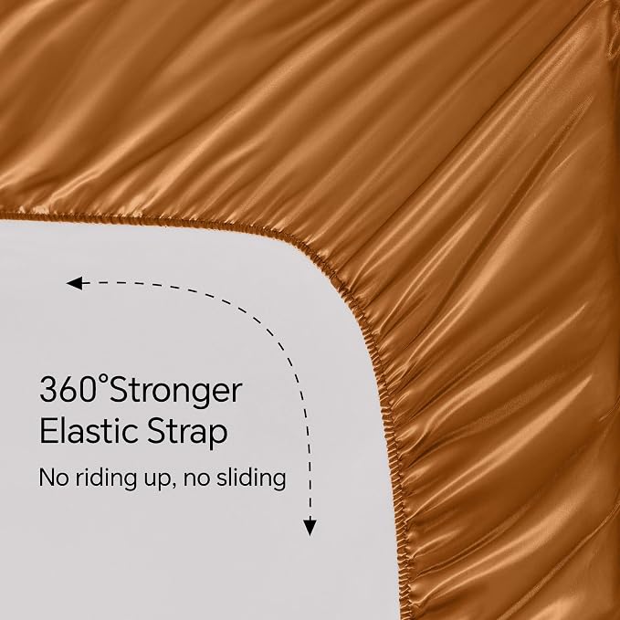 BEDELITE Satin Sheets Twin Size Bed Set, Luxury Soft Burnt Orange Silky Sheets - Image 5