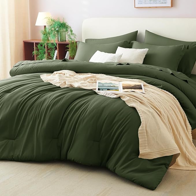 CozyLux California King Comforter Set Olive Green, 7 Pieces Cal King Bed in a by CozyLux