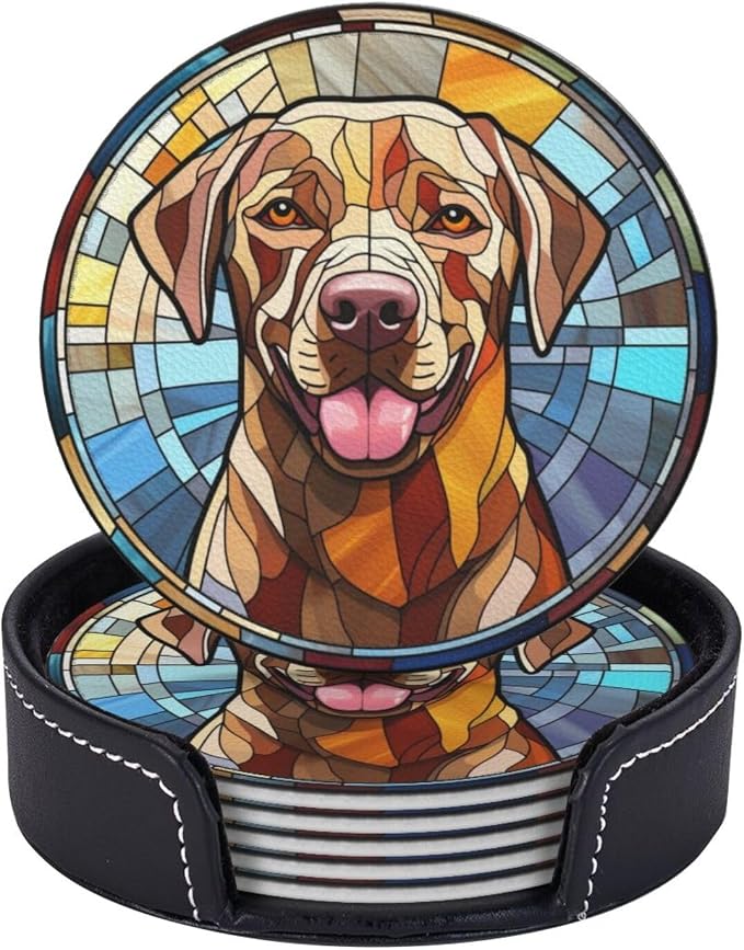 Drink Coaster Set of 6, Labrador Retriever Dog Mom Lover Gift, Leather Drink - Image 5