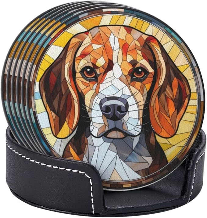 Drink Coaster Set of 6, Beagle Dog Mom Lover Gift, Leather Drink Coasters - Image 4