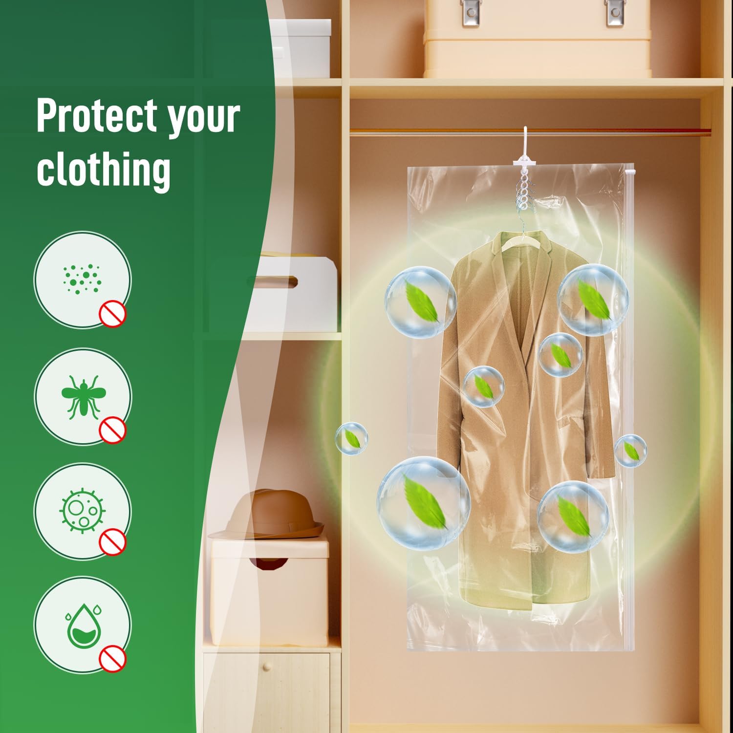 Hanging Vacuum Storage Bags For Clothes With Hand Pump,Coat Storage Bag Hanging,Vacuum Bags For Clothes,Space Saver Vacuum Storage Bags,Garment, Clothing, Dress, Suit, Long Coat, Jacket(Combo 4 Pack）