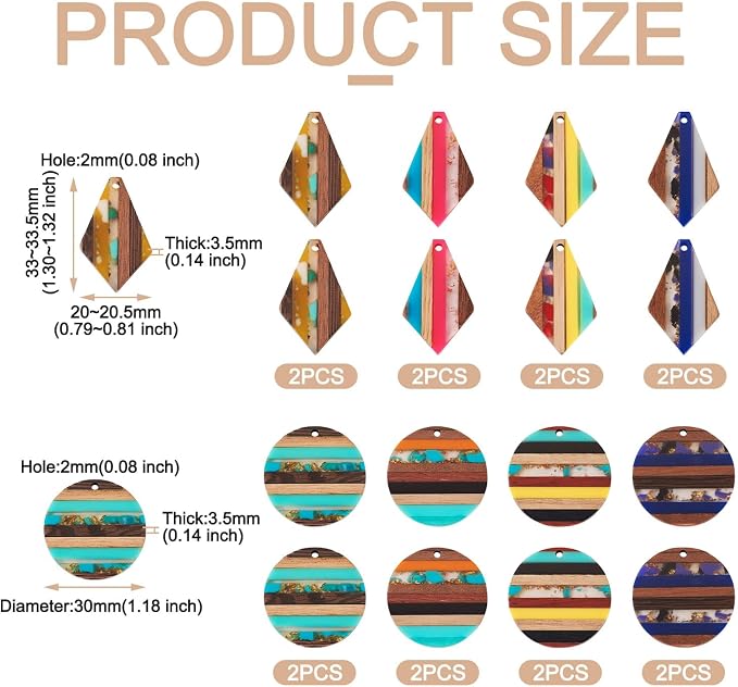 FASHEWELRY 16Pcs Resin Wood Earring Charms Flat Round Wooden Earring Blanks - Image 5
