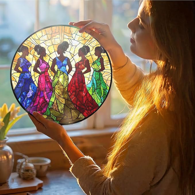 Greatingreat Stained Glass Window Hanging, Home Room Decor 7.8 Inch African - Image 2