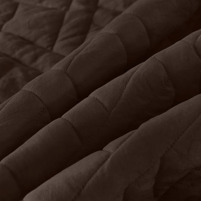 HORIMOTE HOME Quilt Set King Size Chocolate, Classic Geometric Diamond Stitched - Image 3