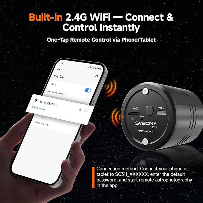 SVBONY SC311 Upgraded WiFi Telescope Camera, 30S Exposure, 2500mAh 32GB - Image 5