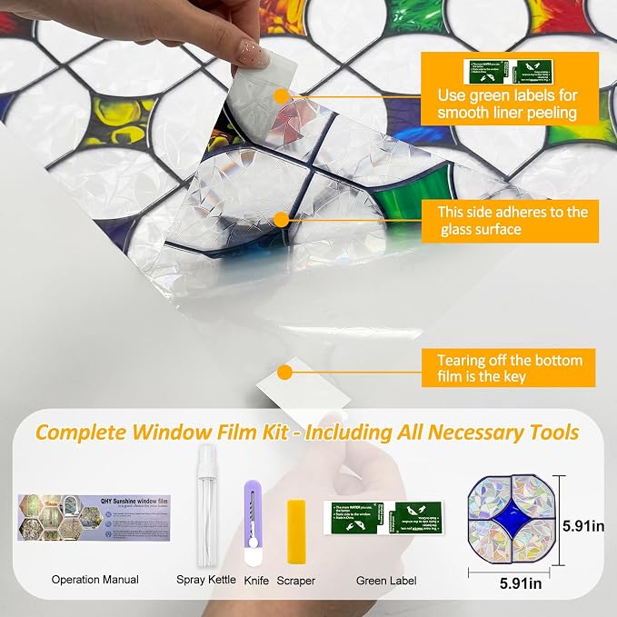 QHY Sunshine Colorful Rainbow Stained Glass Window Film Non-Adhesive Window - Image 2