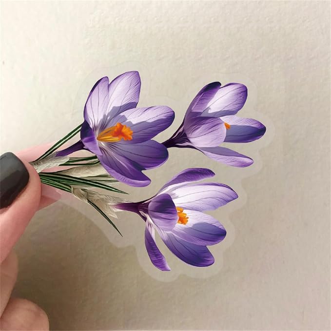 50 Pieces Purple Flower Themed Transparent Stickers - Image 3