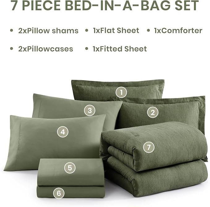 Monbix Super King Plus Comforter Set, Olive Green Cationic Dyeing Bedding Set - Image 7