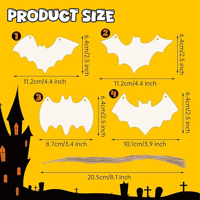 40Pcs Bats Halloween Wooden Slices Ornaments Paintable Blank Natural Bat - Image 2