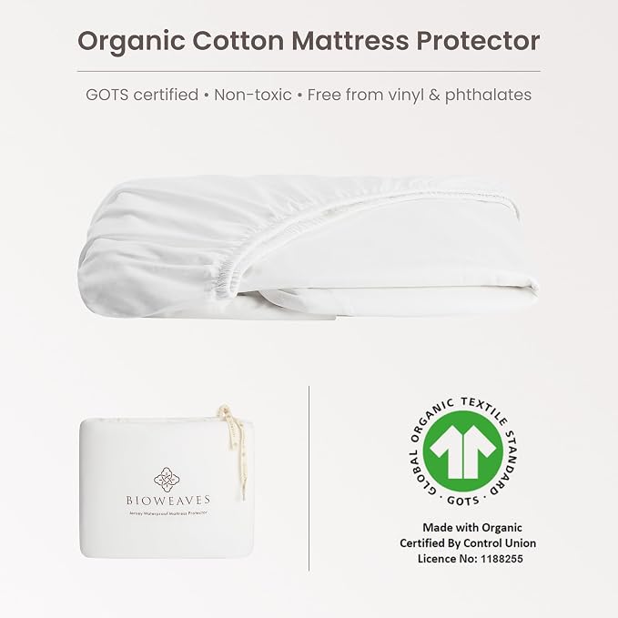 Bioweaves Organic Cotton Jersey Waterproof Mattress Protector Cal King |52" x - Image 2