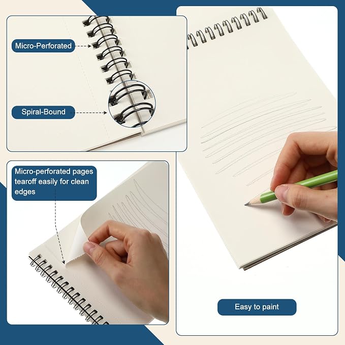 Jexine 40 Pcs 5.5'' x 8.5'' Top Spiral Bound Sketch Book 30 Sheet Each - Image 5