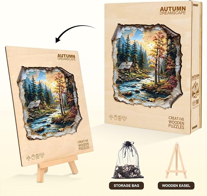 Autumn Dreamscape Puzzles Adults Gifts Wooden 90 Pieces 7.7 * 7.6in - Image 5