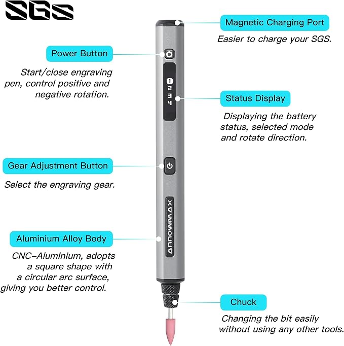 AM ARROWMAX Electric Mini Engraving Pen, HollowCup Motor, 42 Bits - Image 3