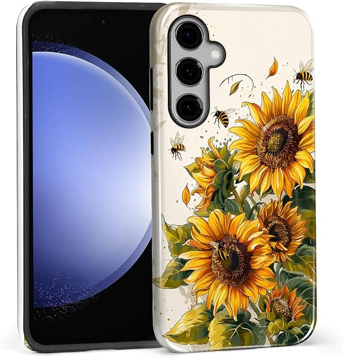 for Samsung Galaxy S25 FE Case, Sunflowers Bees Pattern Glossy 2 in 1 - Image 3
