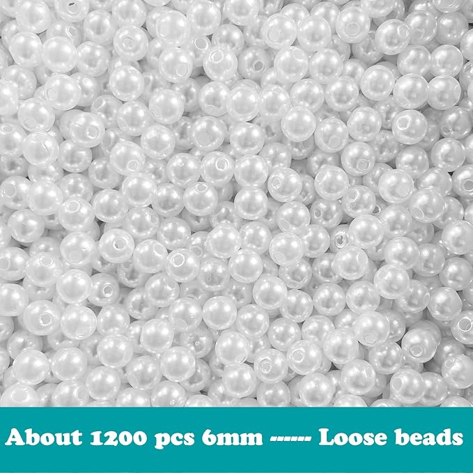 1200pcs Pearl Beads for Jewelry Making, 6mm Round Loose Pearls Beads - Image 4