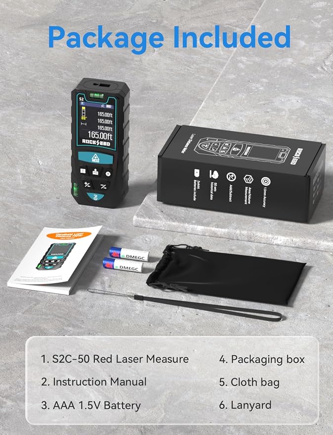 Laser Measuring Tool 165ft, RockSeed S2C Red Beam Laser Measure - Image 9