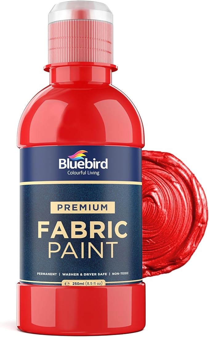 BLUEBIRD Fabric Paint, Vermilion Red, 8.5 Fl Oz, Permanent Fabric Paints by BluebirdArts