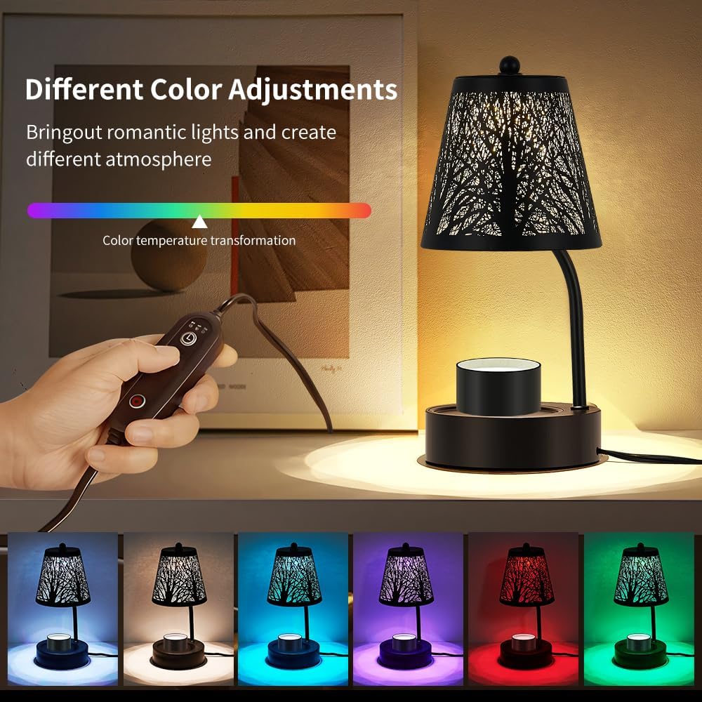 Black Tree ﻿Candle Warmer Lamp, LED Colors Changing Candle Warmer with Timer, Bedroom Living Room Home Decor Wax Melting Warmer for Jar Candles (Black Tree)