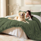 Andency Oversized King Size Comforter Set Olive Green 128x120, 3 Pieces Boho - Image 3