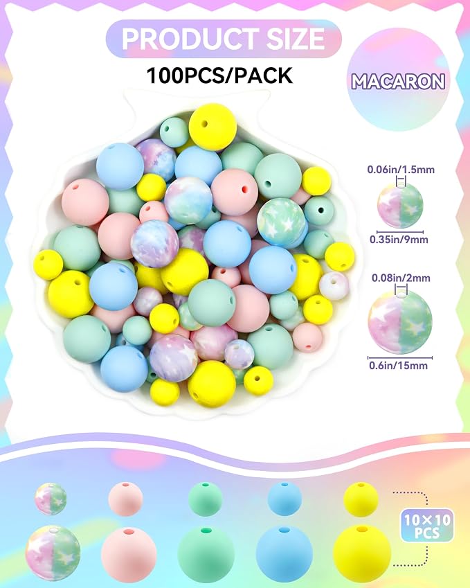 FIVEIZERO 100PCS 9mm & 15mm Silicone Beads, Macaron Mix | 5 Colors, - Image 2