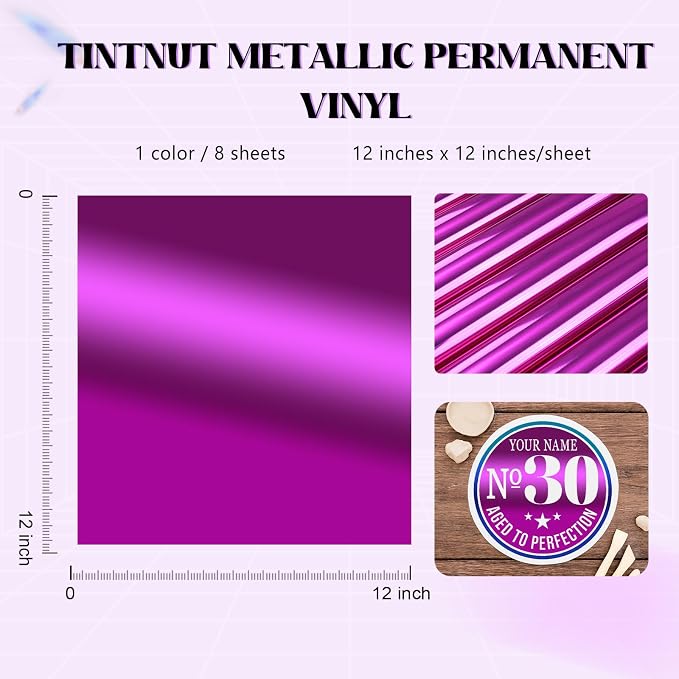 Tintnut Holographic Permanent Vinyl 8 Pcs 12x12in Purple Adhesive Vinyl | Solid - Image 2