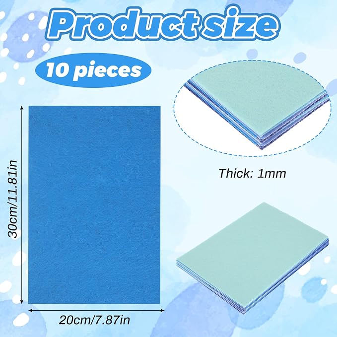 Ymapinc 10Pcs Blue Felt Fabric Sheets, 8x12 Inch | Soft Craft Material - Image 2