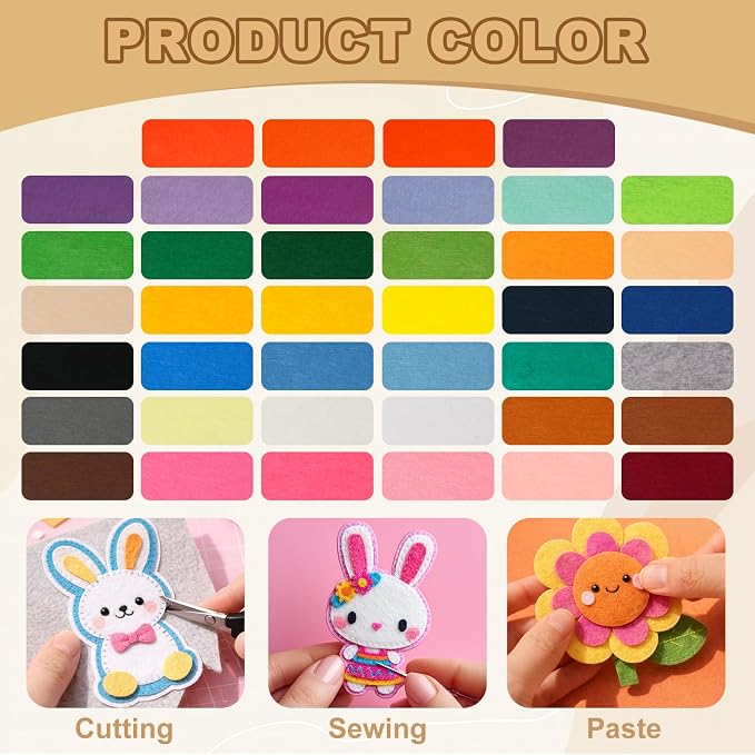 80PCS, 1mm Stiff Felt Fabric Sheets, 40 Assorted Colors, Felt Sheets - Image 5