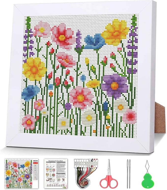 Wildflowers Cross Stitch Kits for Beginner, Flowers Stamped Cross Stitch Kits by VIGEGU