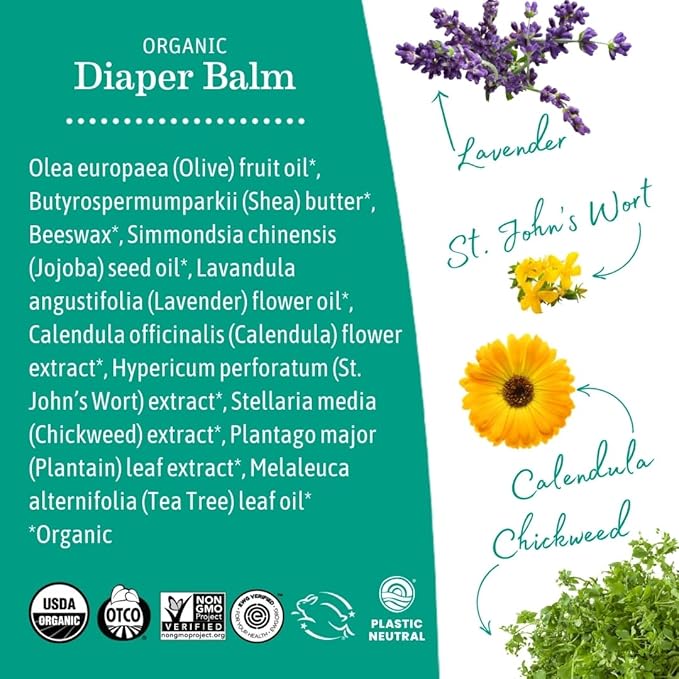 Earth Mama Organic Diaper Balm 2-Ounce | Diaper Cream for Baby | EWG Verified, Petroleum & Artificial Fragrance-Free with Calendula for Sensitive Skin (4-Pack)