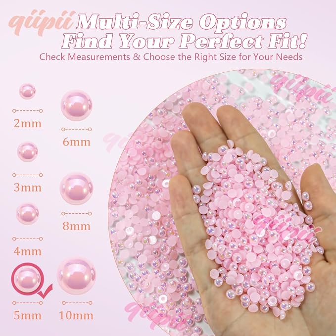 qiipii 1650PCS 5mm Light Pink AB Half Round Pearls - Image 3