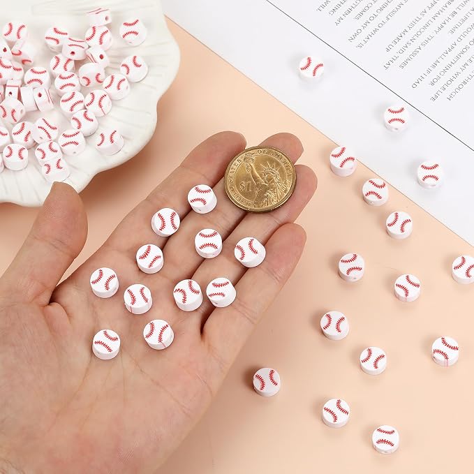 100pcs Baseball Spacer Loose Beads Sports Ball Polymer Clay Beads DIY Jewelry - Image 5