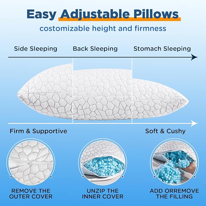 Cooling Pillow King Size 1 Pack, Adjustable Bed Pillows - Image 6
