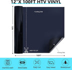 HTVVETUR Black Iron on Vinyl Roll 12" x 100ft, HTV Heat Transfer Vinyl - Image 2