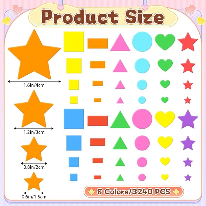 3240Pcs Foam Stickers Foam Shape Stickers Colorful Self Adhesive, 8 Colors - Image 2