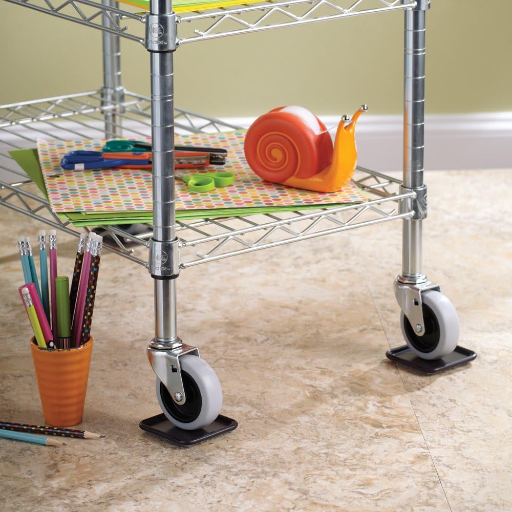 SoftTouch 2 1/2" Square Reusable Carpet Bottom Furniture Caster Cups to Protect Hardwood, Tile or Laminate Floors, Brown/Gray (4 Pack)