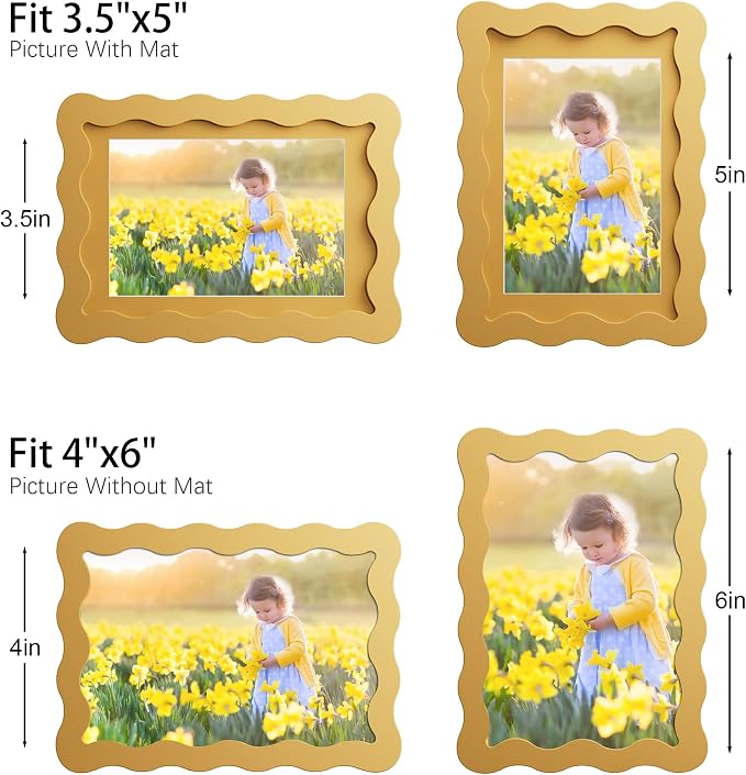 4x6 Picture Frame with Mat for 3.5x5, Wavy Edge Wooden Real Glass Photo Frame - Image 4