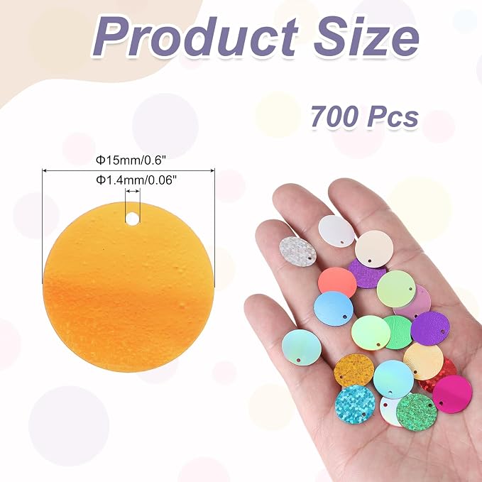 MECCANIXITY 700 Pcs Flat Round Sequins 15mm/0.6 Inch Loose Paillettes Craft - Image 2
