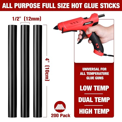 Arrow Full Size Hot Glue Sticks, 200 Pack Black Glue Gun Sticks, Craft General - Image 3