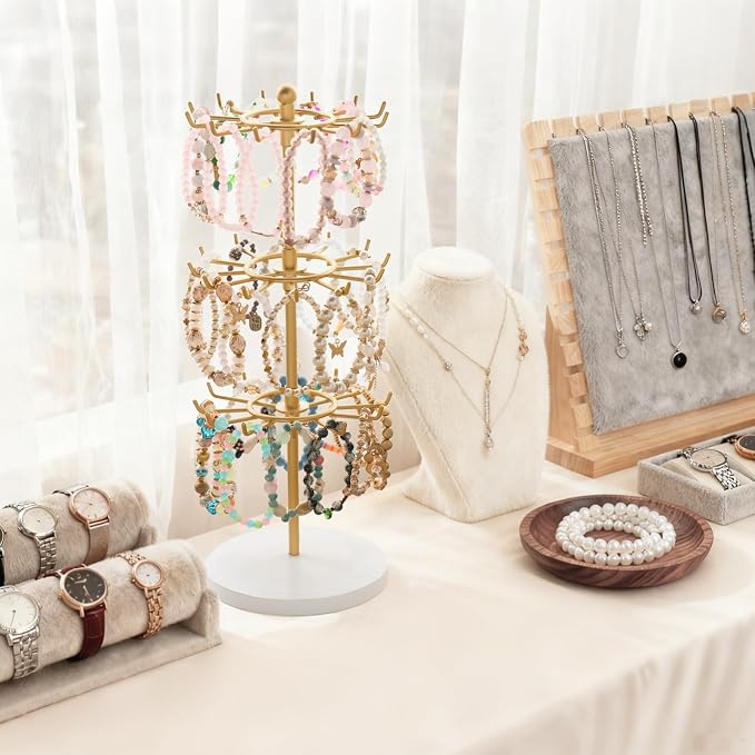 Mkono Bracelet Holder Gold Metal Rotating Bracelet Display Stand 3 Tier Jewelry - Image 3