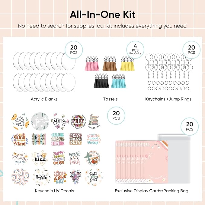 YOPPIX 140 PCS Acrylic Keychain Blank Set, Faith Double-Sided UV DTF Stickers - Image 3