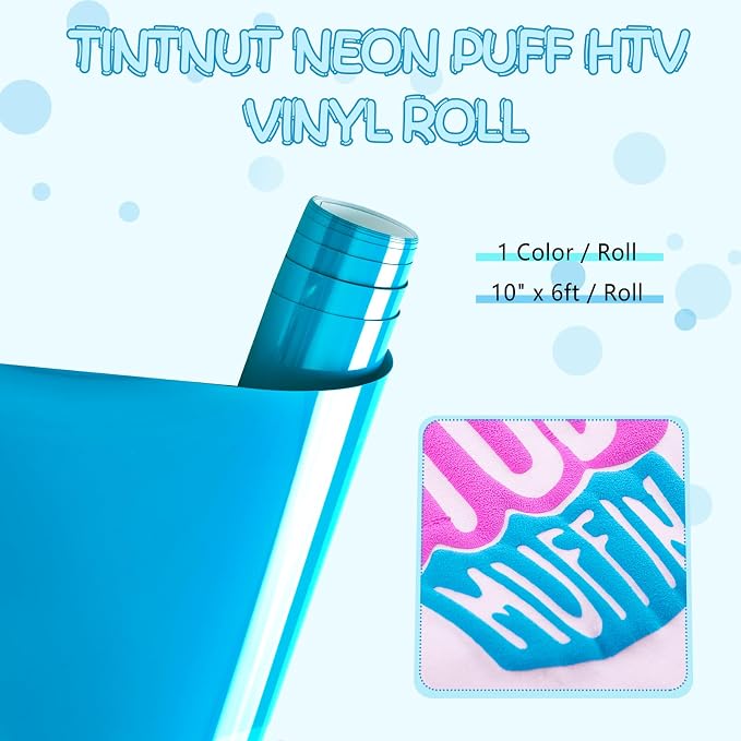 Tintnut Blue Neon Puff Heat Transfer Vinyl Roll, easy cut & weed, stretch - Image 2