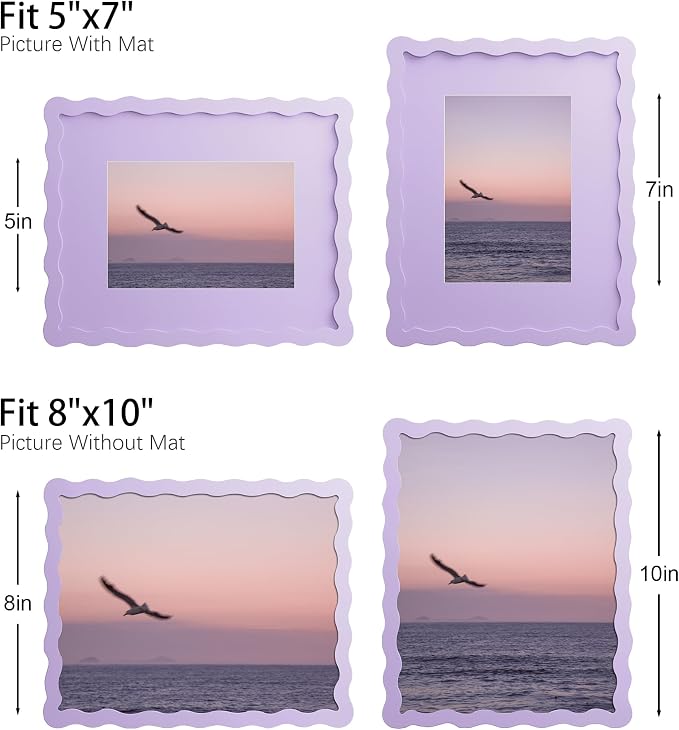 8x10 Picture Frame with Mat for 5x7, Wavy Edge Wooden Real Glass Photo Frame - Image 3
