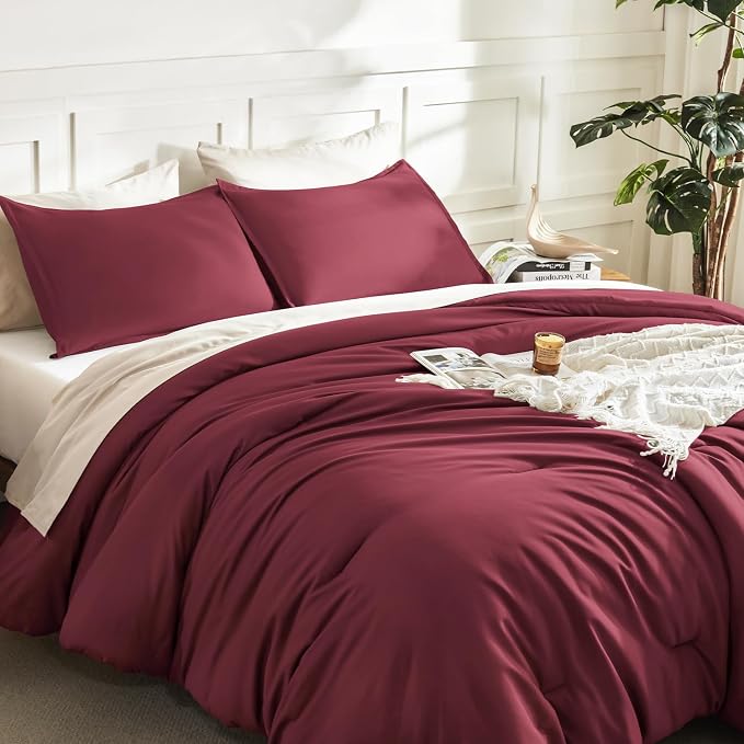 Litanika Burgundy Red Comforter Set Twin/Twin XL Size, 2 Pieces Lightweight - Image 5