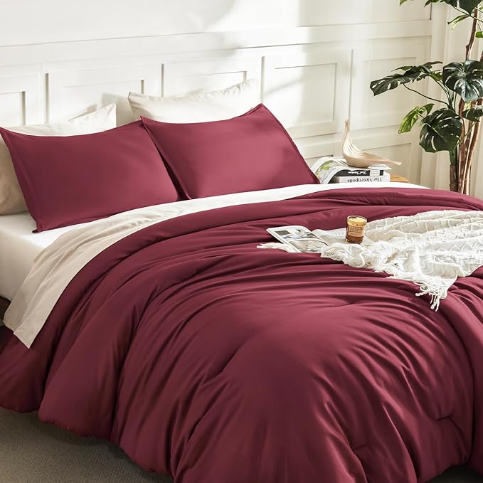 Litanika Burgundy Red Comforter Set King Size, 3 Pieces Lightweight Solid - Image 5