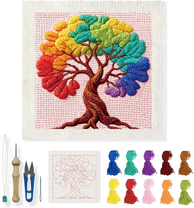 INFUNLY Colorful Tree Punch Needle Kit Tree of Life DIY Embroidery Punch Needle by INFUNLY