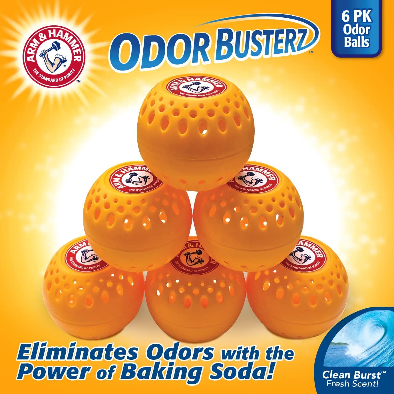 Arm & Hammer Odor Busterz Balls for Long Lasting Freshness, 6 Pack - Deodorizer, Carpet Fresh, Odor Remover, Pet Fresh