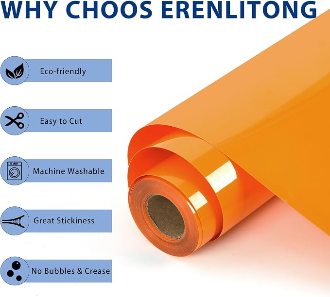 RENLITONG Orange Iron on Vinyl 12Inch by 20ft Roll Heat Transfer Vinyl - Image 2
